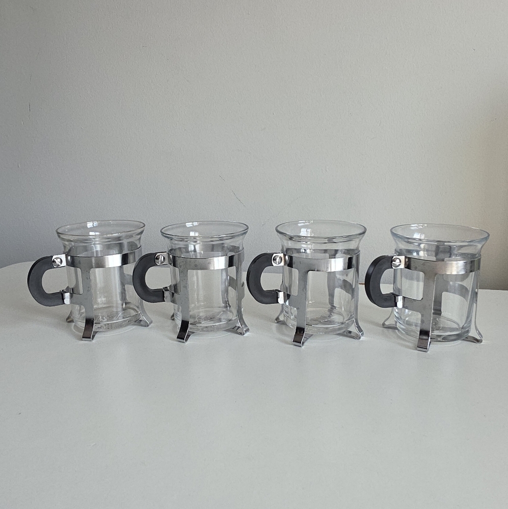 Vintage Lipton Glass Tea Mugs – Set of 4 with Metal Holders